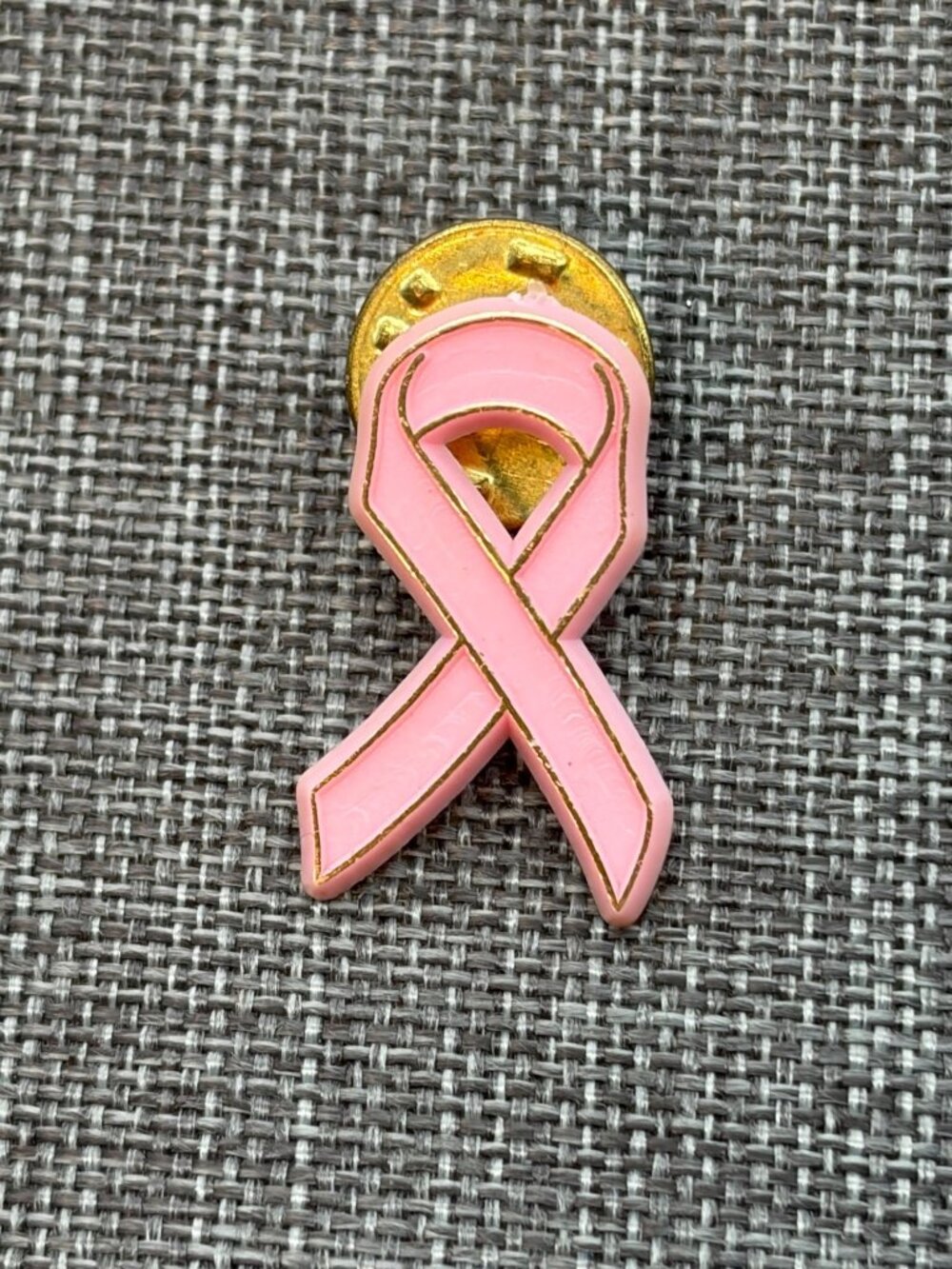 Awareness Ribbon Lapel Pin 1 In Pink Acrylic Gold Enamel Classic Breast Cancer